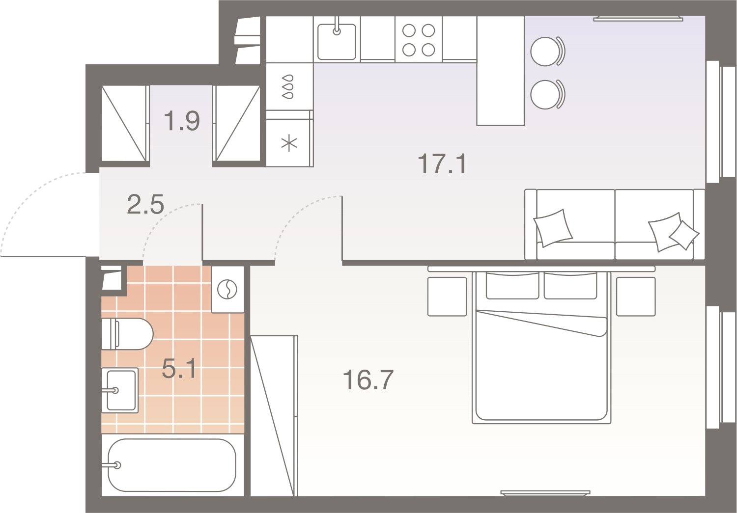 2-комнатная квартира без отделки, 43.3 м2, 9 этаж, сдача 1 квартал 2026 г., ЖК Twelve, корпус 1 - объявление 2400166 - фото №1