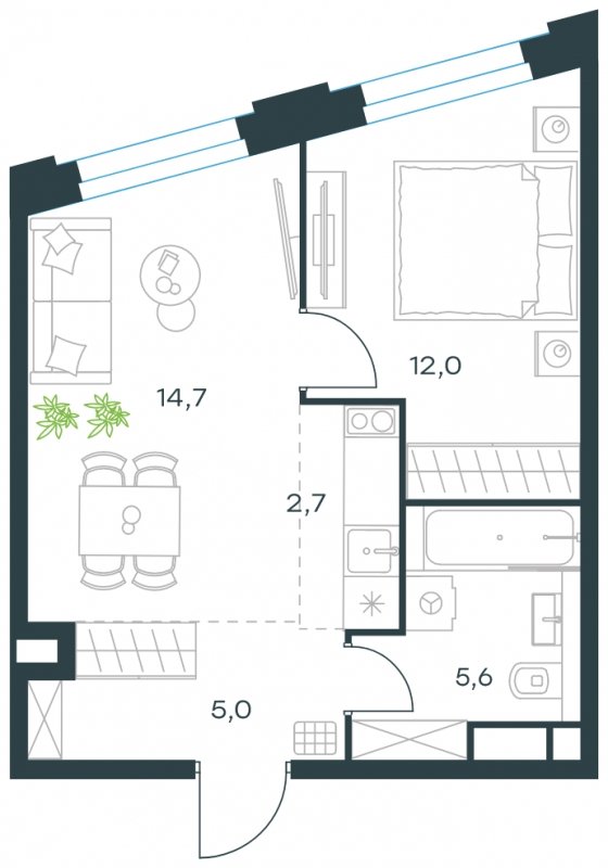 2-комнатная квартира без отделки, 40 м2, 24 этаж, сдача 4 квартал 2023 г., ЖК Level Нагатинская, корпус С - объявление 1699531 - фото №1