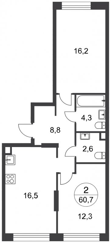 2-комнатная квартира с полной отделкой, 60.7 м2, 14 этаж, сдача 3 квартал 2025 г., ЖК город-парк Переделкино Ближнее, корпус 17-3 - объявление 2275641 - фото №1