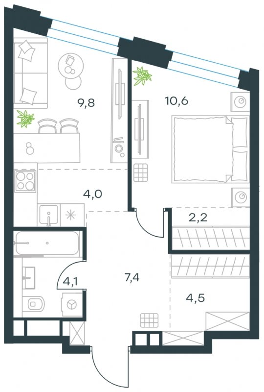 2-комнатная квартира с частичной отделкой, 42.6 м2, 23 этаж, сдача 4 квартал 2023 г., ЖК Level Нагатинская, корпус В - объявление 1699548 - фото №1