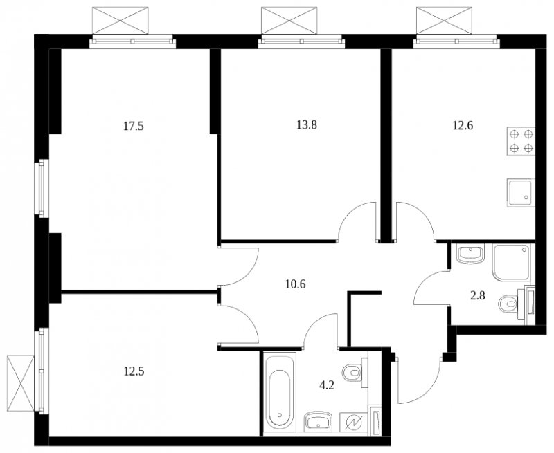 3-комнатная квартира с полной отделкой, 74 м2, 32 этаж, сдача 1 квартал 2024 г., ЖК Полярная 25, корпус 2.3 - объявление 1969374 - фото №1