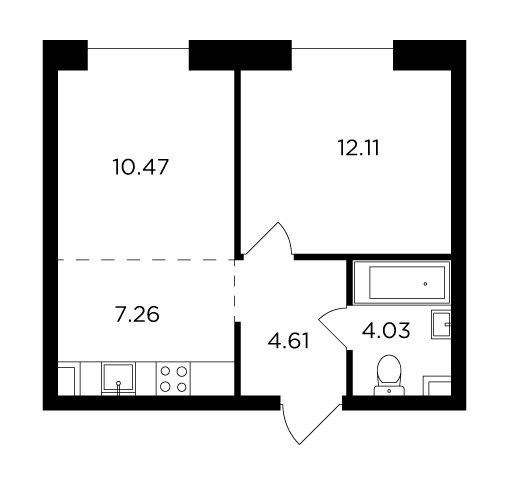 2-комнатная квартира без отделки, 38.48 м2, 14 этаж, сдача 4 квартал 2023 г., ЖК FORIVER, корпус 2 - объявление 1853453 - фото №1