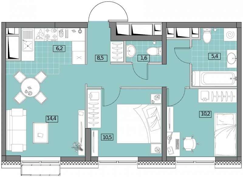 3-комнатная квартира (евро) без отделки, 56.76 м2, 22 этаж, сдача 2 квартал 2022 г., ЖК Вестердам, корпус 4 - объявление 1283934 - фото №1