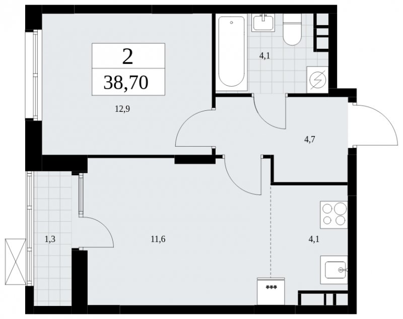 2-комнатная квартира (евро) с частичной отделкой, 38.7 м2, 6 этаж, сдача 3 квартал 2025 г., ЖК Дзен-кварталы, корпус 2.2 - объявление 1932472 - фото №1