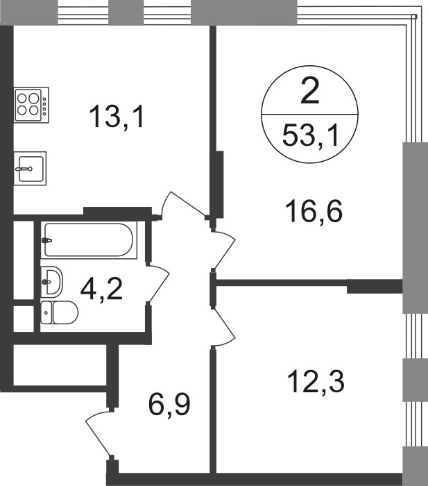 2-комнатная квартира без отделки, 53.1 м2, 11 этаж, сдача 1 квартал 2025 г., ЖК город-парк Переделкино Ближнее, корпус 17-1 - объявление 2138683 - фото №1