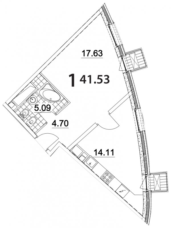 1-комнатные апартаменты без отделки, 41.53 м2, 18 этаж, дом сдан, ЖК Апарт-комплекс Nakhimov, корпус 2 - объявление 1758834 - фото №1