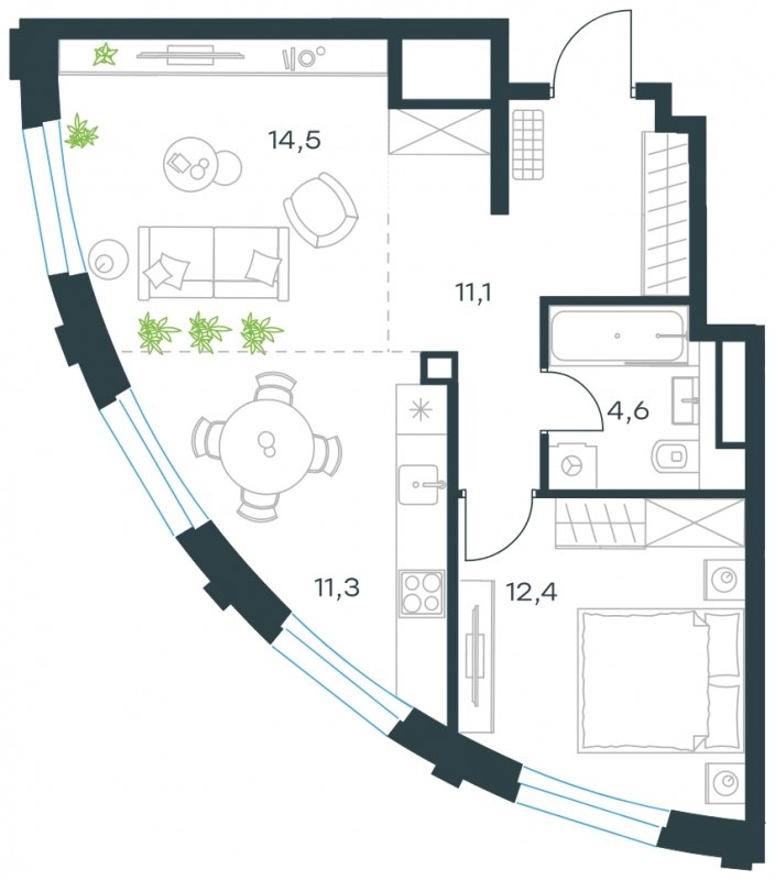 2-комнатная квартира с частичной отделкой, 53.9 м2, 9 этаж, сдача 4 квартал 2023 г., ЖК Level Нагатинская, корпус В - объявление 1672479 - фото №1
