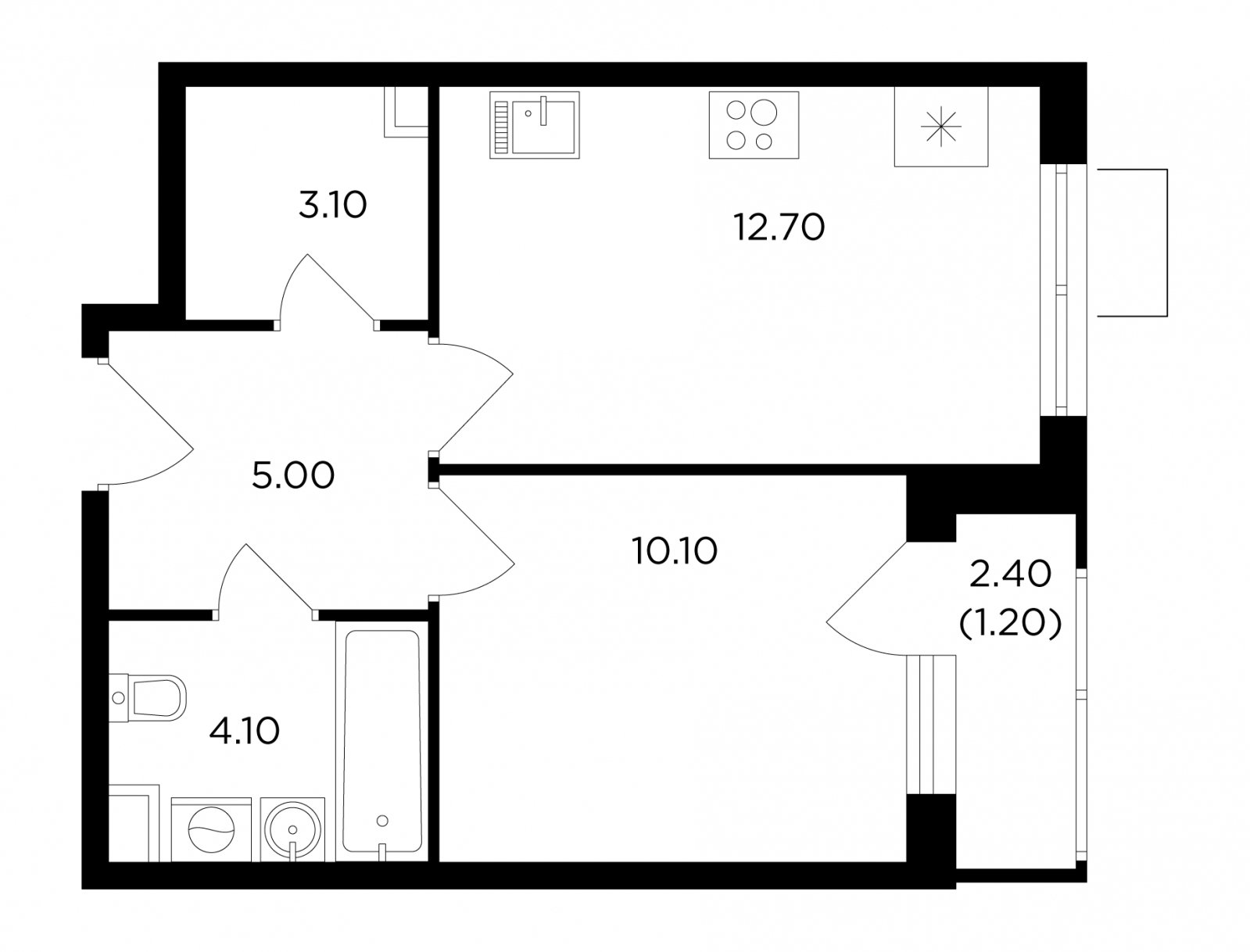 1-комнатная квартира без отделки, 36.2 м2, 4 этаж, сдача 1 квартал 2024 г., ЖК Миловидное, корпус 2 - объявление 2007720 - фото №1