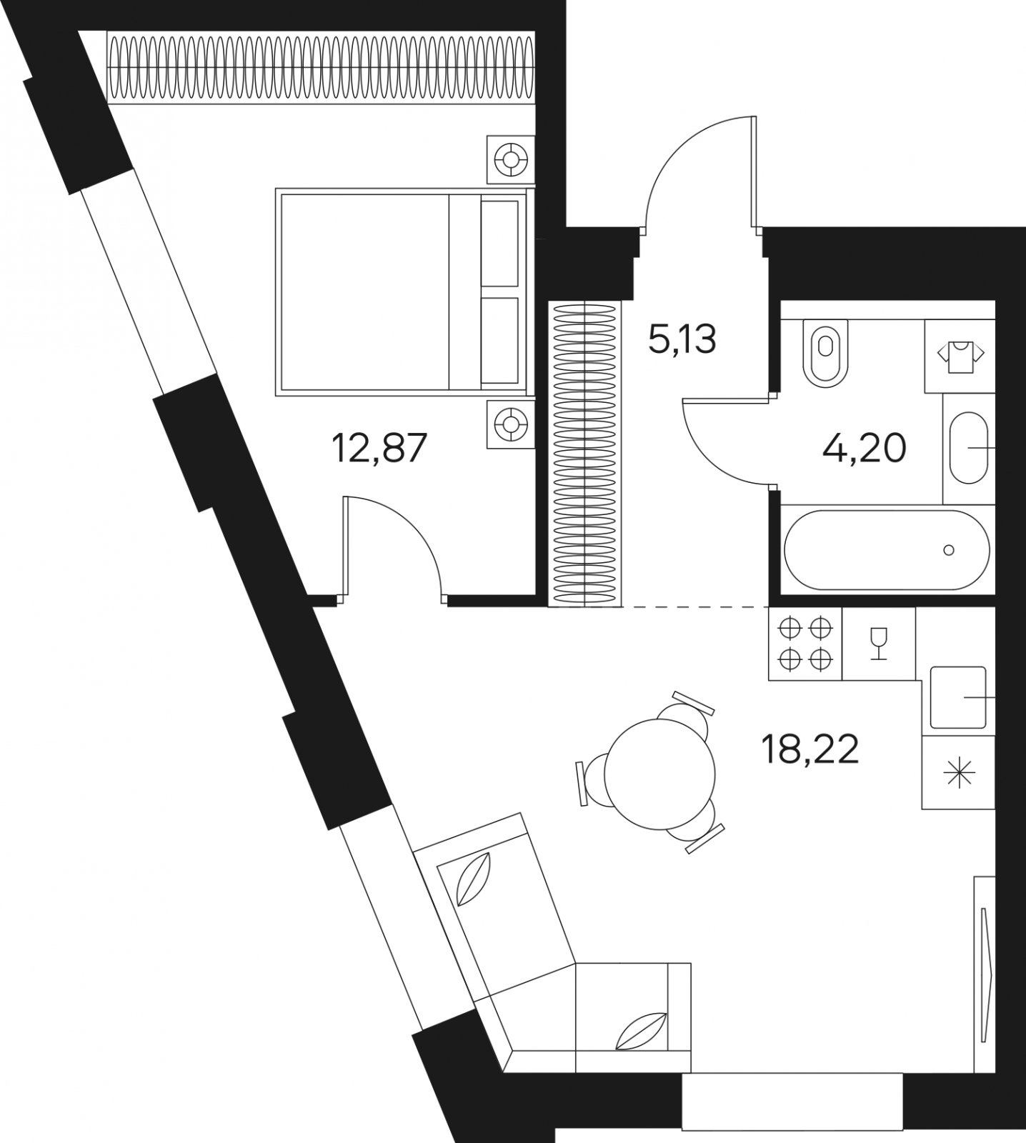 1-комнатная квартира без отделки, 40.42 м2, 13 этаж, сдача 4 квартал 2024 г., ЖК FØRST, корпус 2 - объявление 1942966 - фото №1