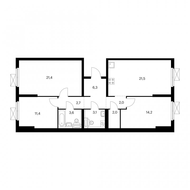 3-комнатная квартира с полной отделкой, 88.3 м2, 14 этаж, сдача 3 квартал 2022 г., ЖК Волжский парк, корпус 1 - объявление 1702119 - фото №1