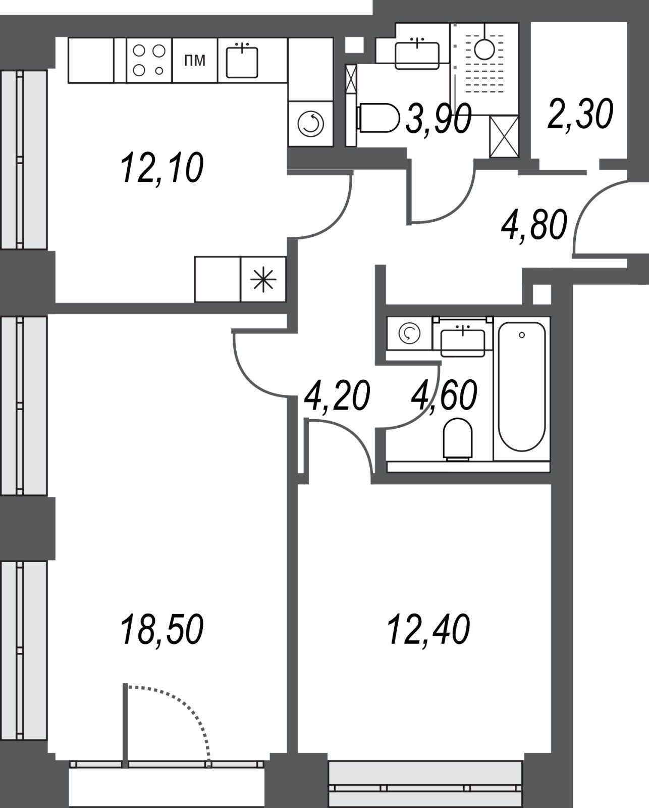 2-комнатная квартира без отделки, 63 м2, 9 этаж, дом сдан, ЖК AFI Park Воронцовский, корпус 5 - объявление 2412894 - фото №1