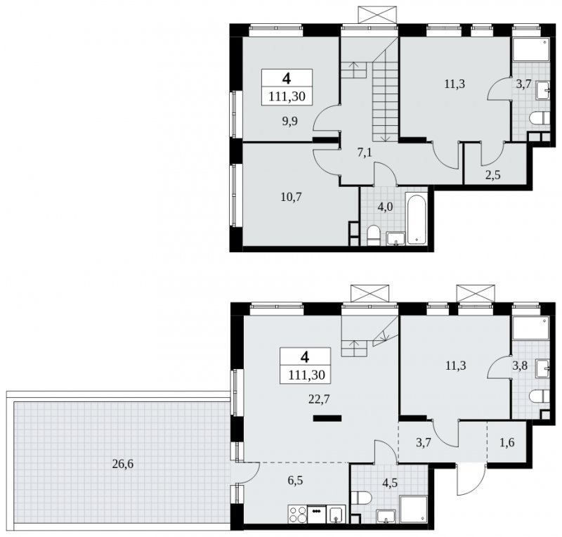 4-комнатная квартира с частичной отделкой, 111.3 м2, 2 этаж, сдача 3 квартал 2024 г., ЖК Прокшино, корпус 8.2 - объявление 2052269 - фото №1