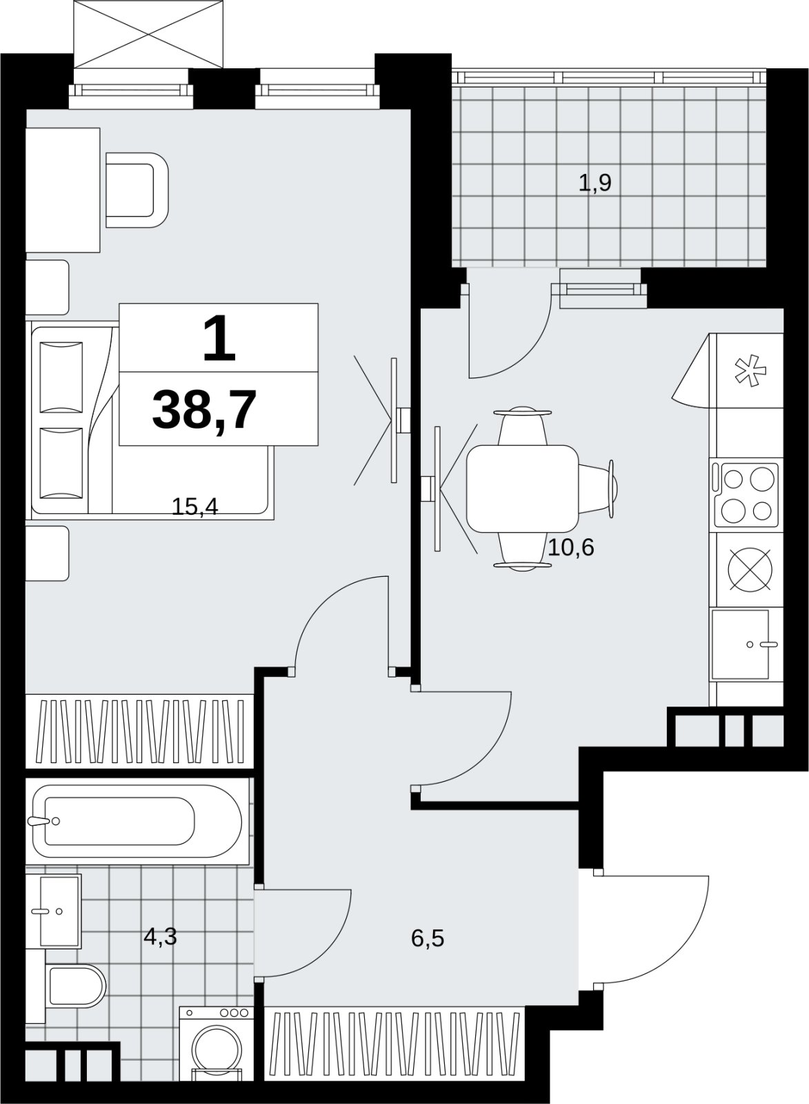 1-комнатная квартира с полной отделкой, 38.7 м2, 11 этаж, сдача 1 квартал 2027 г., ЖК Скандинавия, корпус 2.18.2.3 - объявление 2351404 - фото №1