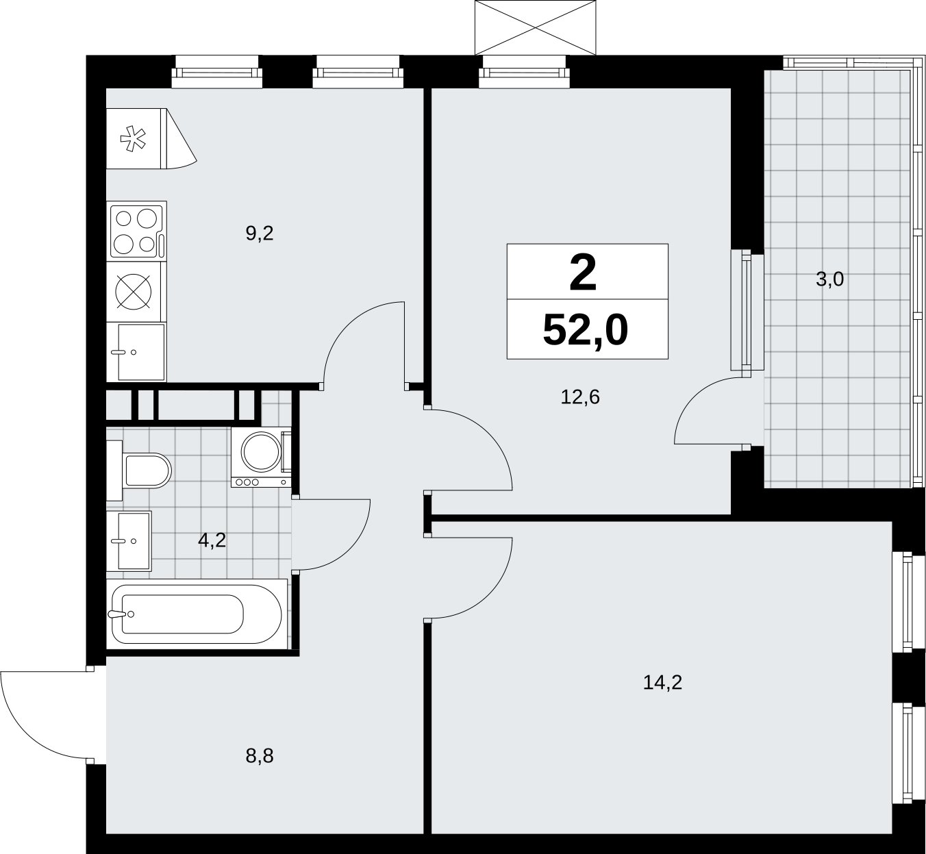 2-комнатная квартира без отделки, 52 м2, 9 этаж, сдача 4 квартал 2026 г., ЖК Скандинавия, корпус 2.18.1.4 - объявление 2350993 - фото №1