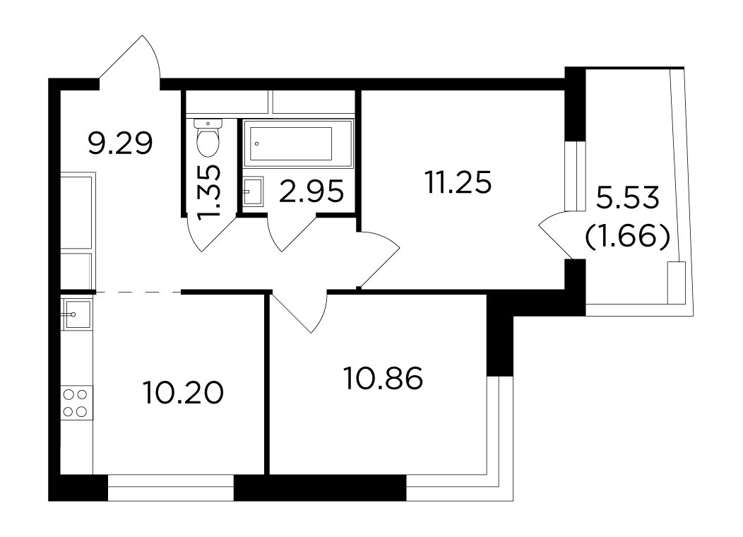 2-комнатная квартира с полной отделкой, 47.56 м2, 22 этаж, дом сдан, ЖК Одинград, корпус 4 - объявление 2127165 - фото №1