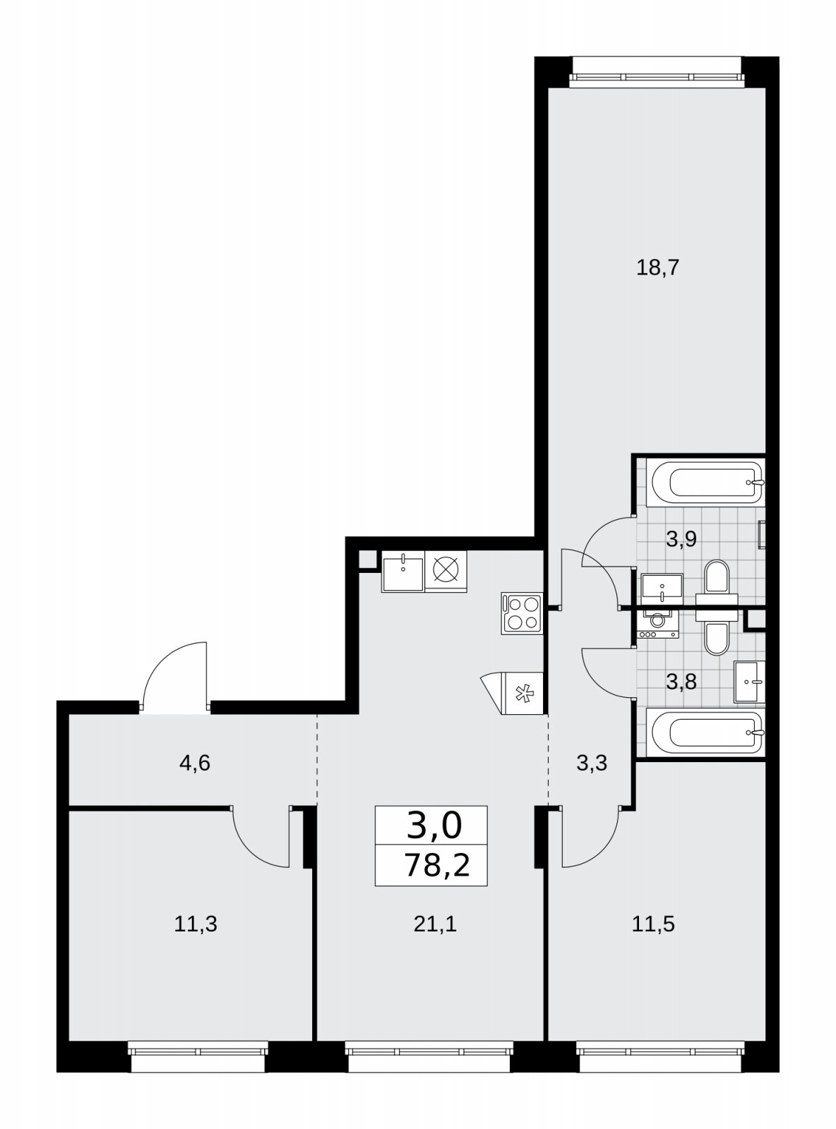 3-комнатная квартира с частичной отделкой, 78.2 м2, 2 этаж, сдача 2 квартал 2026 г., ЖК Прокшино, корпус 10.1.5 - объявление 2227586 - фото №1