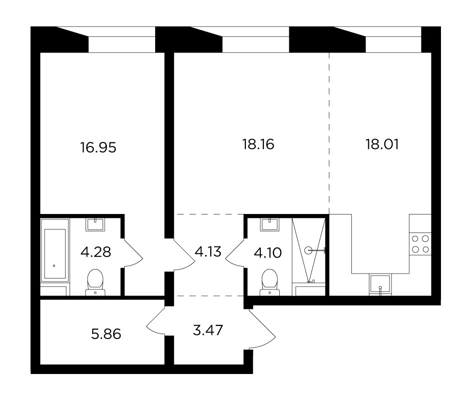 2-комнатная квартира с частичной отделкой, 74.96 м2, 3 этаж, дом сдан, ЖК FORIVER, корпус 8 - объявление 2371313 - фото №1