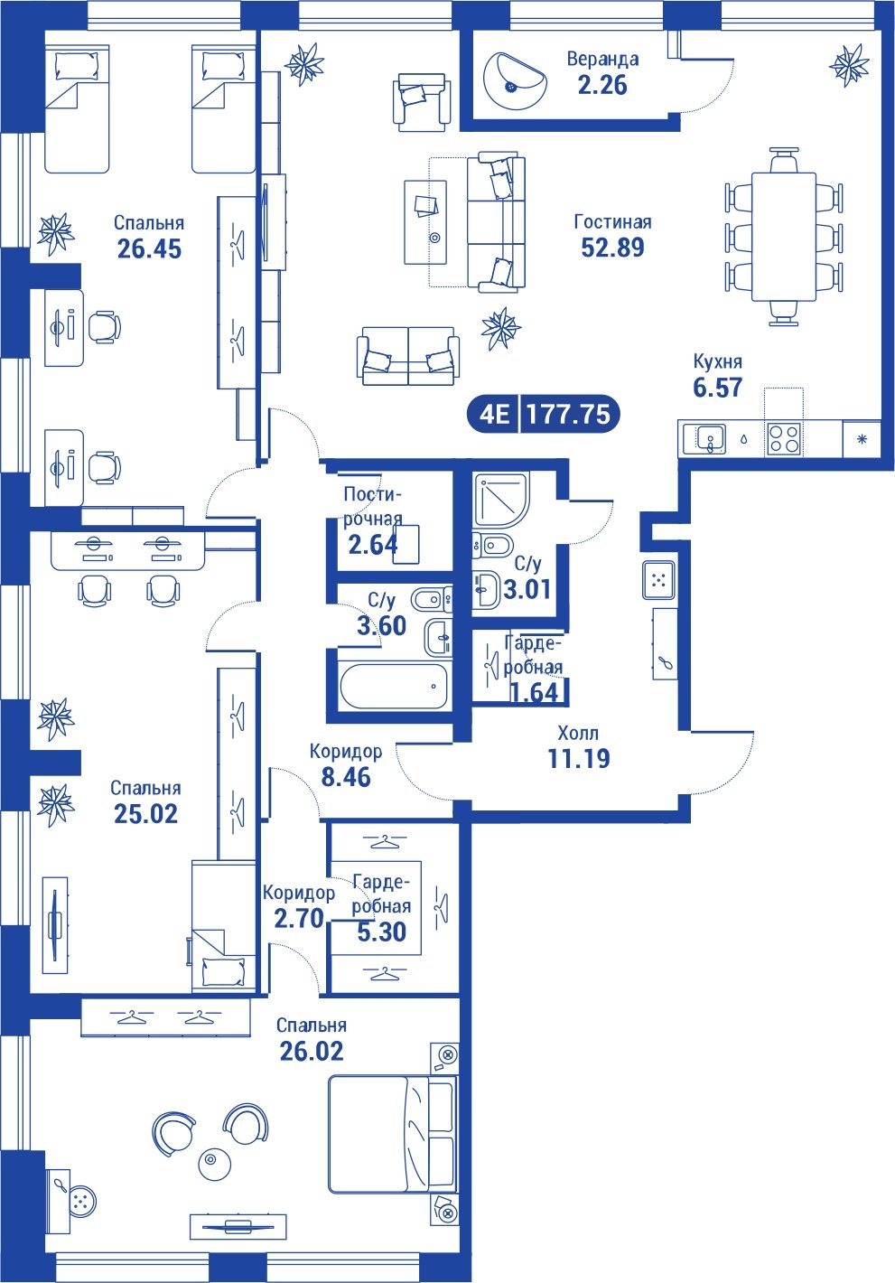 4-комнатная квартира без отделки, 174.7 м2, 32 этаж, дом сдан, ЖК iLove, корпус 3 - объявление 2047368 - фото №1