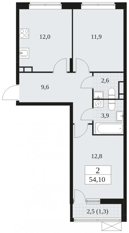 2-комнатная квартира без отделки, 54.1 м2, 5 этаж, сдача 1 квартал 2025 г., ЖК Прокшино, корпус 5.1.4 - объявление 1811020 - фото №1