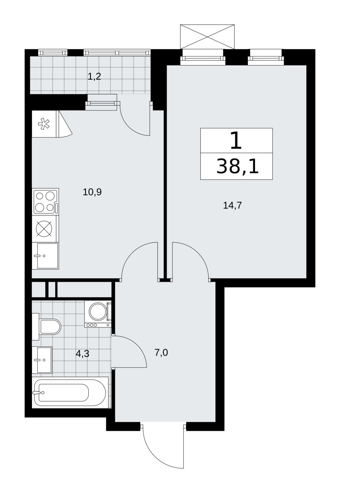 1-комнатная квартира без отделки, 38.1 м2, 11 этаж, сдача 1 квартал 2026 г., ЖК Скандинавия, корпус 37.2.3 - объявление 2254738 - фото №1