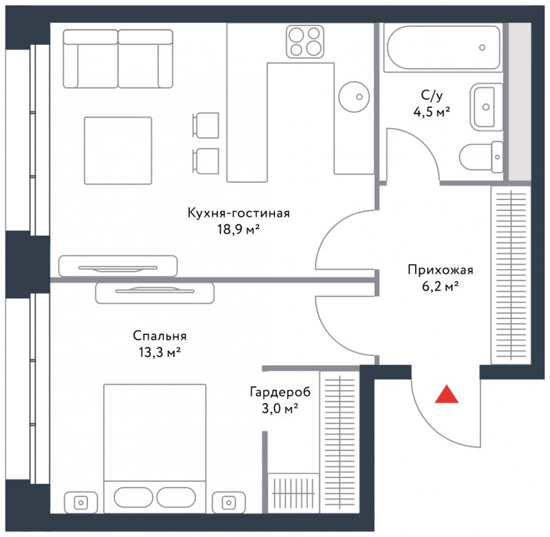 2-комнатная квартира 45.9 м2, 4 этаж, дом сдан, ЖК Ривер парк, корпус 4 - объявление 1644423 - фото №1