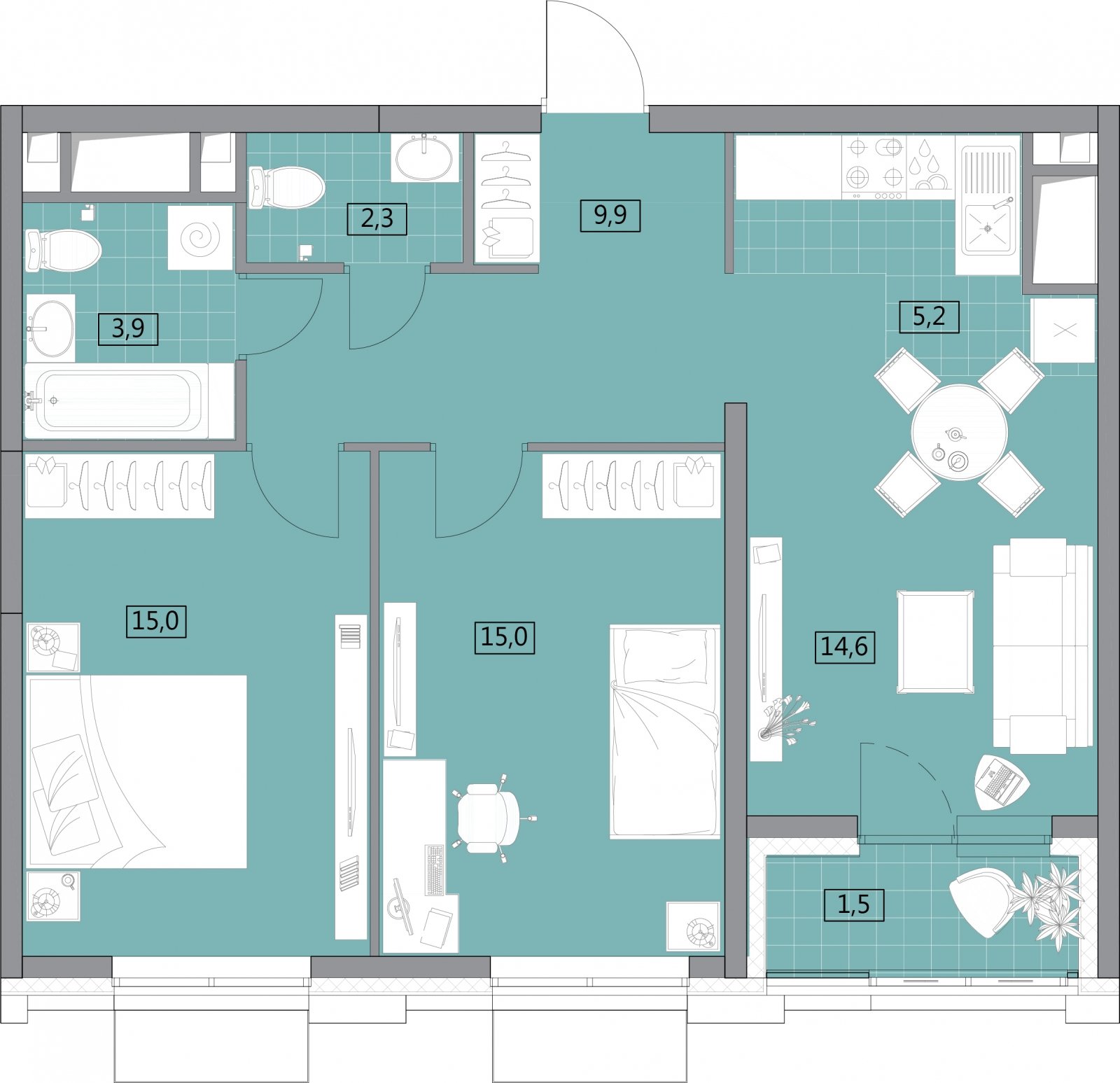 2-комнатная квартира без отделки, 68.2 м2, 23 этаж, дом сдан, ЖК Вестердам, корпус 3 - объявление 2176877 - фото №1