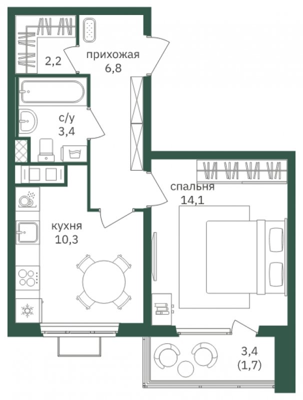 1-комнатная квартира с полной отделкой, 38.5 м2, 9 этаж, дом сдан, ЖК Зеленая Вертикаль, корпус 1 - объявление 2006353 - фото №1