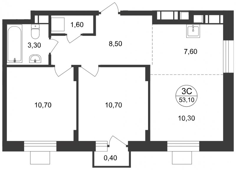 3-комнатные апартаменты с полной отделкой, 53.1 м2, 7 этаж, сдача 1 квартал 2023 г., ЖК Люберцы, корпус 65 - объявление 2060107 - фото №1