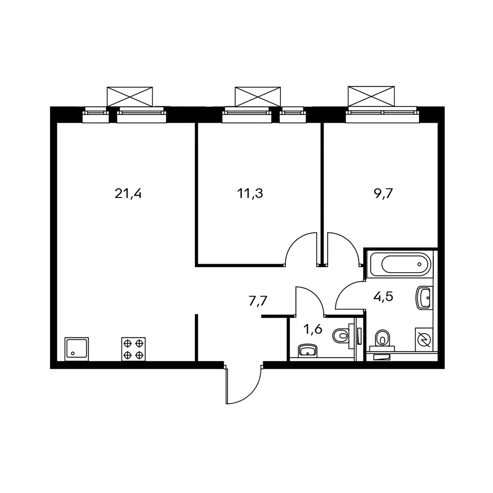 2-комнатная квартира с полной отделкой, 55.3 м2, 23 этаж, дом сдан, ЖК Мякинино парк, корпус 2.2 - объявление 2233438 - фото №1
