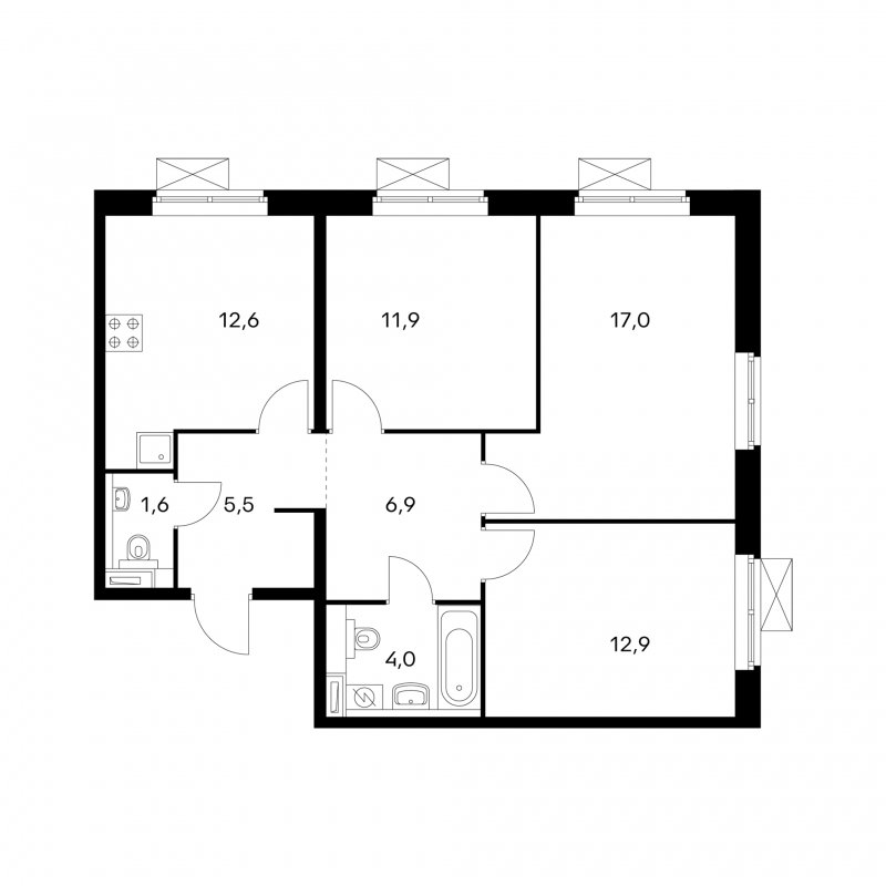 3-комнатная квартира с полной отделкой, 71.7 м2, 2 этаж, дом сдан, ЖК Ильменский 17, корпус 2 - объявление 1826205 - фото №1