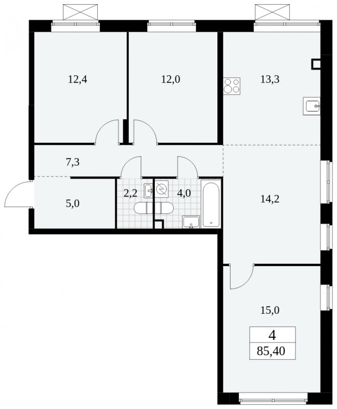 4-комнатная квартира (евро) с частичной отделкой, 85.4 м2, 2 этаж, сдача 2 квартал 2025 г., ЖК Прокшино, корпус 5.1.1 - объявление 1859962 - фото №1