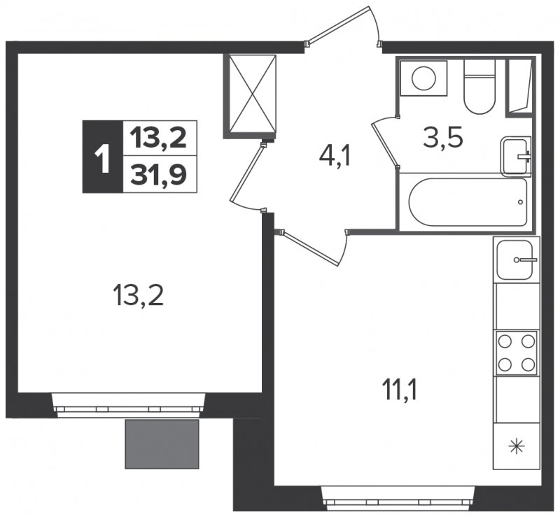 1-комнатная квартира с частичной отделкой, 31.7 м2, 15 этаж, дом сдан, ЖК Южная Битца, корпус 6 - объявление 1747095 - фото №1