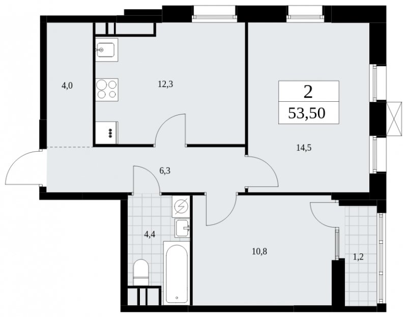 2-комнатная квартира без отделки, 53.5 м2, 16 этаж, сдача 2 квартал 2025 г., ЖК Дзен-кварталы, корпус 2.3 - объявление 1932660 - фото №1