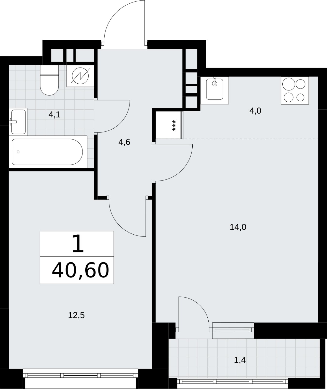 2-комнатная квартира (евро) с полной отделкой, 40.6 м2, 5 этаж, сдача 4 квартал 2026 г., ЖК Родные кварталы, корпус 3.3 - объявление 2378466 - фото №1