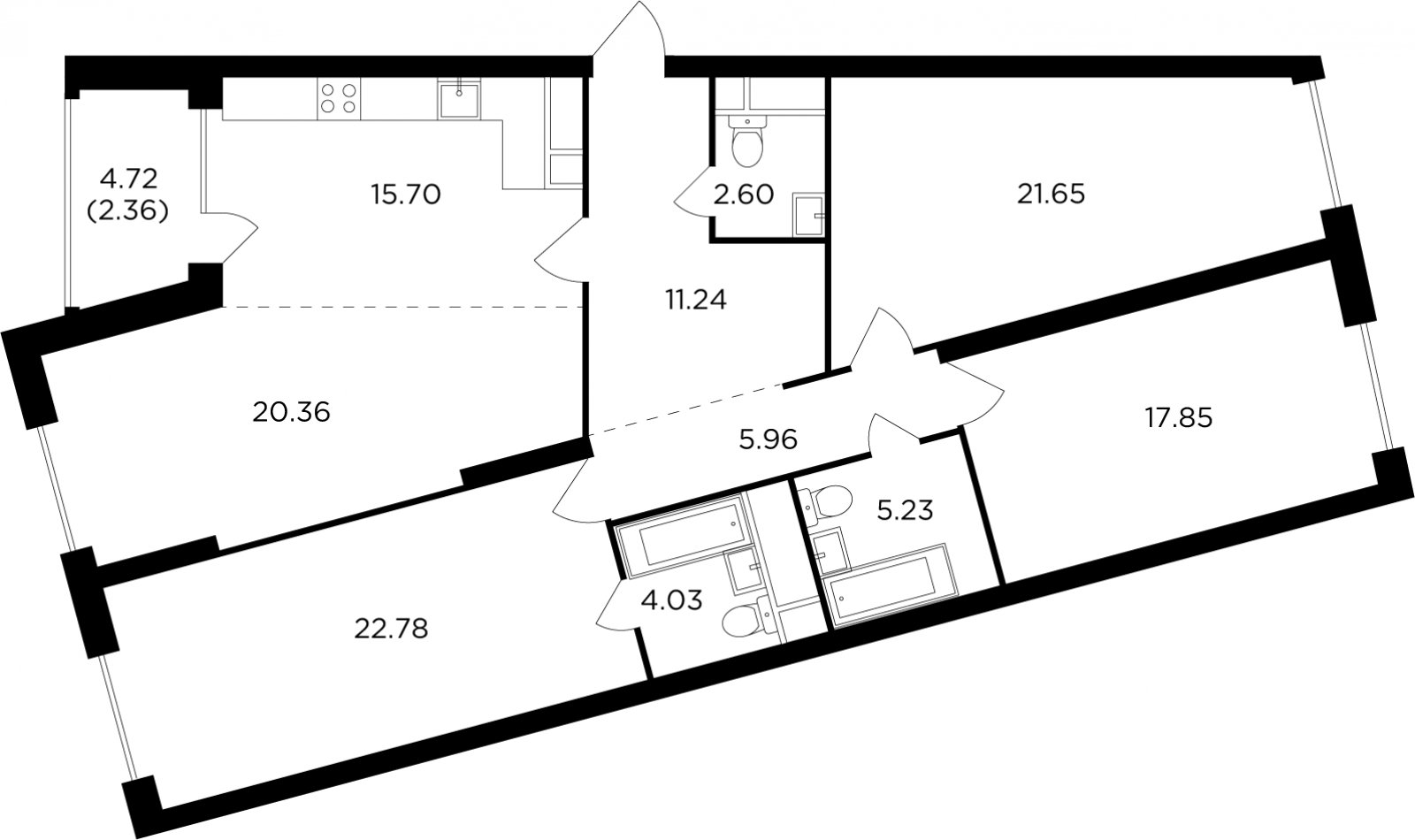 4-комнатная квартира без отделки, 129.76 м2, 29 этаж, дом сдан, ЖК КутузовGRAD 2, корпус 6 - объявление 2007657 - фото №1