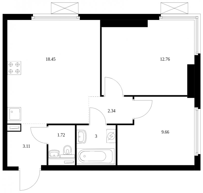 2-комнатная квартира с полной отделкой, 51.04 м2, 15 этаж, сдача 2 квартал 2024 г., ЖК Матвеевский Парк, корпус 1.1 - объявление 1689737 - фото №1