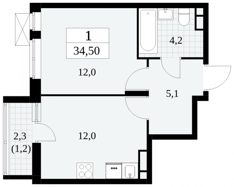 1-комнатная квартира с полной отделкой, 34.5 м2, 6 этаж, сдача 3 квартал 2024 г., ЖК Прокшино, корпус 6.5 - объявление 1663359 - фото №1