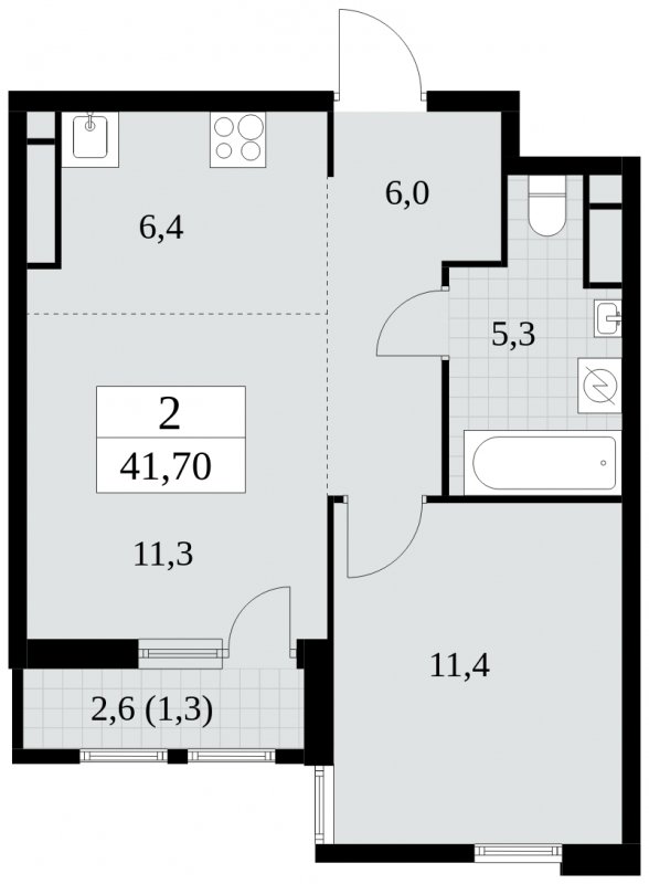 2-комнатная квартира (евро) с частичной отделкой, 41.7 м2, 3 этаж, сдача 2 квартал 2025 г., ЖК Южные сады, корпус 2.1 - объявление 1759873 - фото №1