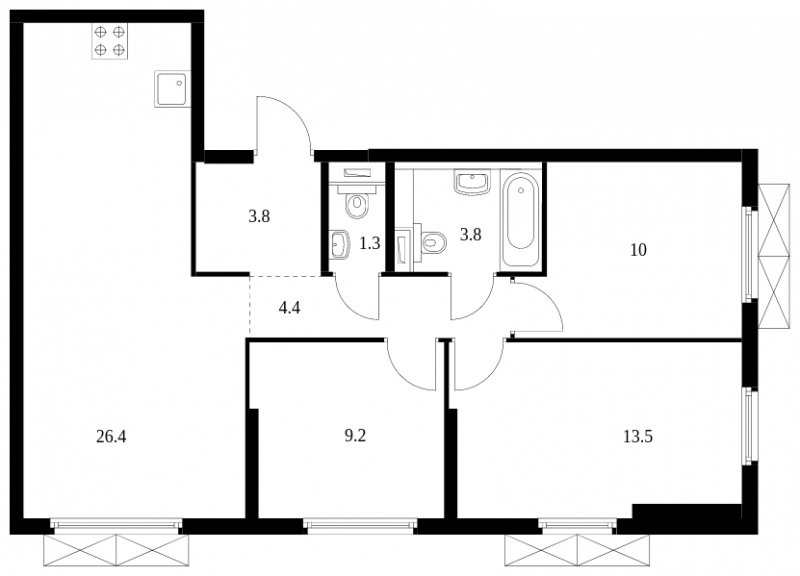 3-комнатная квартира с полной отделкой, 71.8 м2, 12 этаж, сдача 3 квартал 2024 г., ЖК Руставели 14, корпус 2.3 - объявление 1757460 - фото №1
