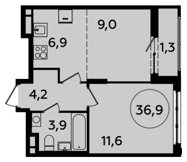 2-комнатная квартира (евро) с полной отделкой, 36.9 м2, 10 этаж, сдача 2 квартал 2024 г., ЖК Испанские кварталы, корпус 8.1 - объявление 1633481 - фото №1