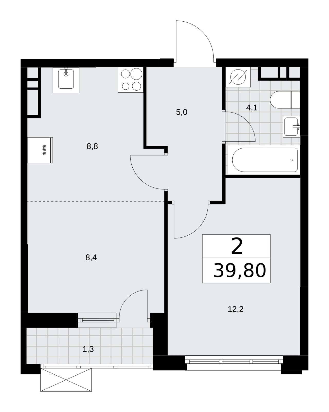 2-комнатная квартира (евро) без отделки, 39.8 м2, 9 этаж, сдача 3 квартал 2025 г., ЖК Скандинавия, корпус 28.1 - объявление 2201821 - фото №1