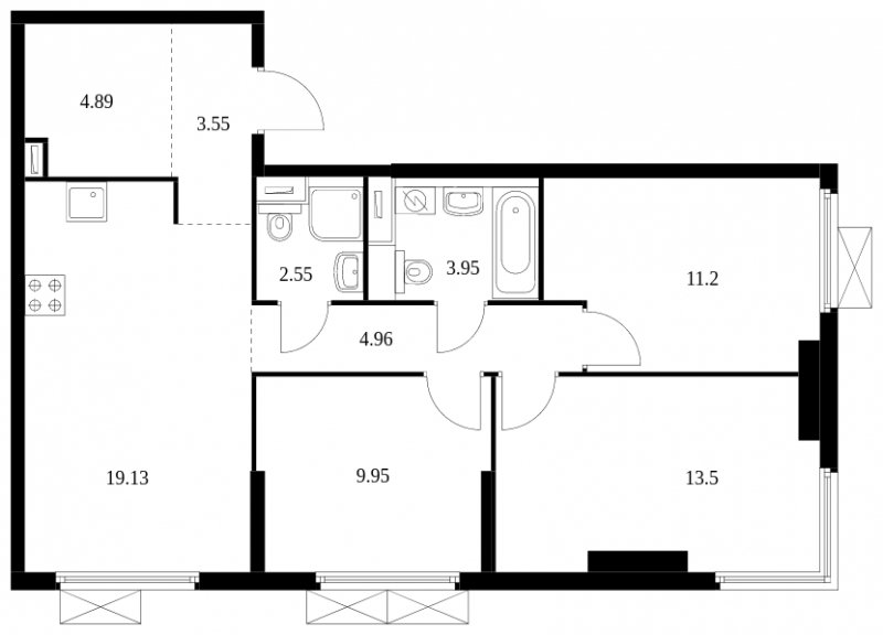 3-комнатная квартира с полной отделкой, 73.68 м2, 26 этаж, сдача 2 квартал 2024 г., ЖК Матвеевский Парк, корпус 2.1 - объявление 1609887 - фото №1