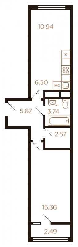 2-комнатная квартира без отделки, 47 м2, 8 этаж, сдача 4 квартал 2022 г., ЖК Миниполис Рафинад, корпус 3 - объявление 1463845 - фото №1