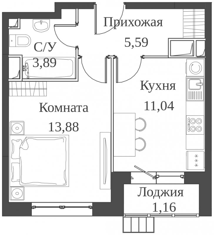 1-комнатная квартира с частичной отделкой, 35.56 м2, 23 этаж, сдача 2 квартал 2023 г., ЖК Аквилон Митино, корпус 4 - объявление 1745862 - фото №1