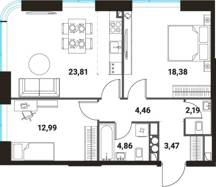 3-комнатная квартира без отделки, 70.68 м2, 14 этаж, сдача 1 квартал 2024 г., ЖК Инноватор, корпус Б - объявление 2260468 - фото №1