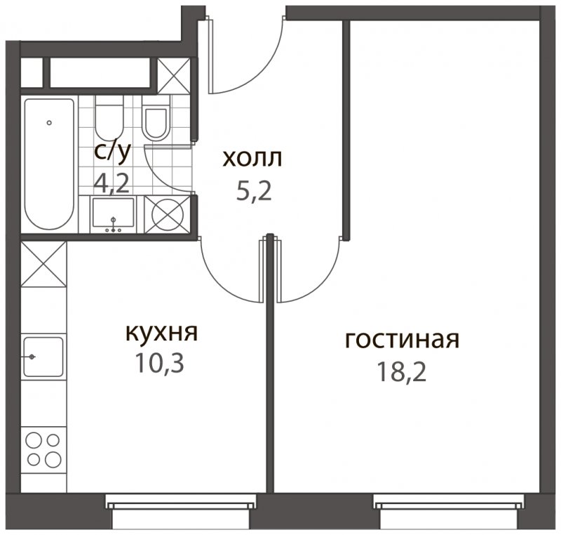 1-комнатная квартира без отделки, 37.9 м2, 2 этаж, дом сдан, ЖК HomeCity, корпус 3 - объявление 1599744 - фото №1