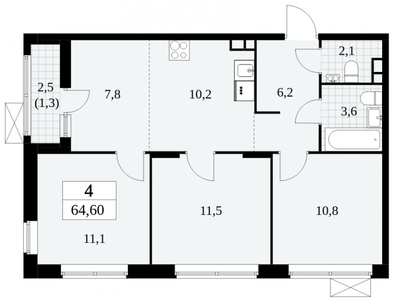4-комнатная квартира (евро) с полной отделкой, 64.6 м2, 3 этаж, сдача 3 квартал 2024 г., ЖК Прокшино, корпус 6.5 - объявление 1663340 - фото №1