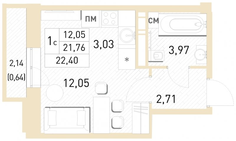 Студия с полной отделкой, 22.4 м2, 17 этаж, сдача 2 квартал 2023 г., ЖК Столичный, корпус 24 - объявление 1651332 - фото №1