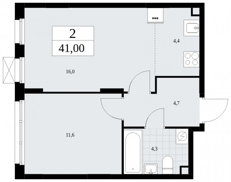 2-комнатная квартира (евро) с частичной отделкой, 41 м2, 2 этаж, сдача 3 квартал 2025 г., ЖК Дзен-кварталы, корпус 2.2 - объявление 1932369 - фото №1