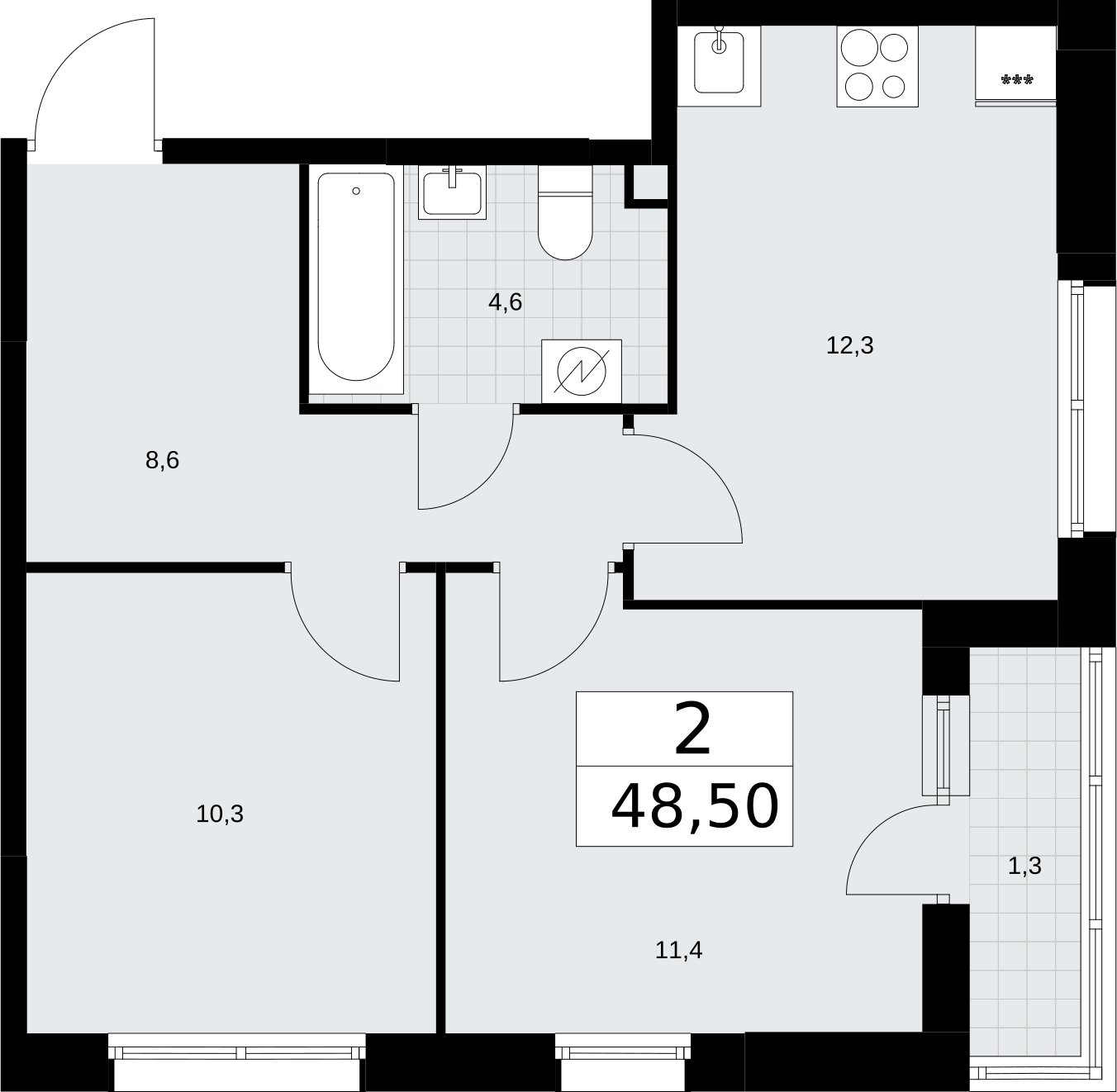 2-комнатная квартира без отделки, 48.5 м2, 2 этаж, сдача 3 квартал 2026 г., ЖК Родные кварталы, корпус 3.4 - объявление 2378642 - фото №1